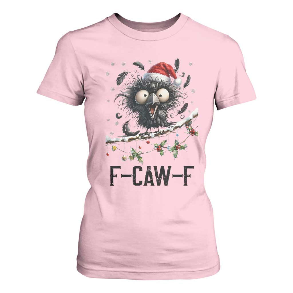 Funny F Caw F Christmas Crow T Shirt For Women Santa Raven Xmas Holiday Snowflake TS11 Light Pink Print Your Wear