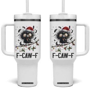 Funny F Caw F Christmas Crow Tumbler With Handle Santa Raven Xmas Holiday Snowflake TS11 One Size: 40 oz White Print Your Wear