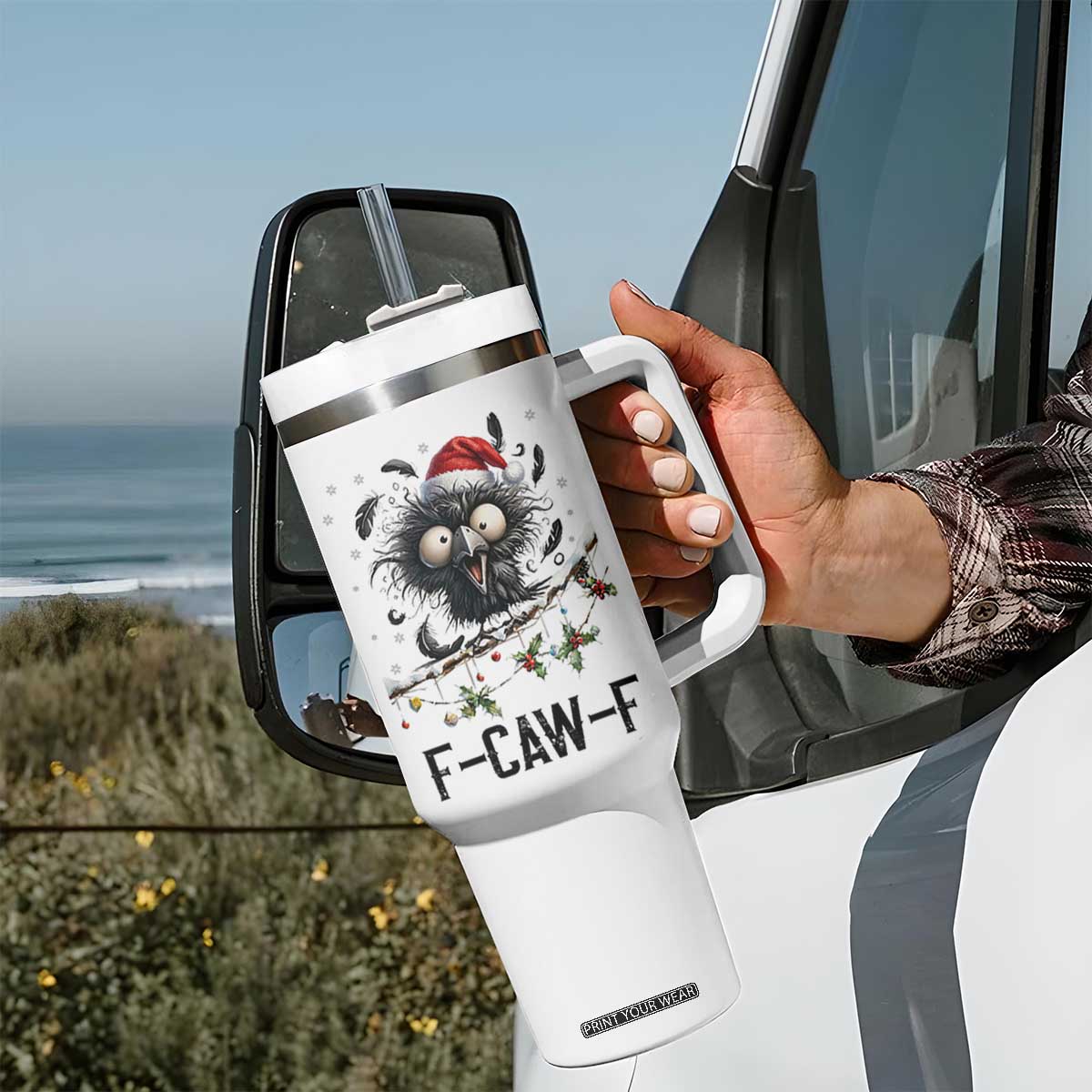 Funny F Caw F Christmas Crow Tumbler With Handle Santa Raven Xmas Holiday Snowflake TS11 Print Your Wear