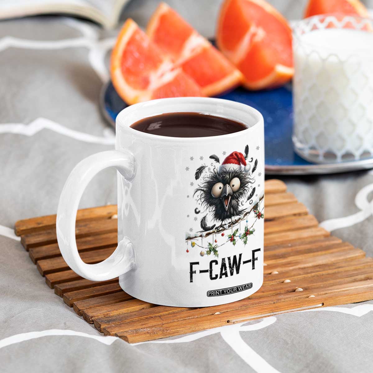 Funny F Caw F Christmas Crow Coffee Mug Santa Raven Xmas Holiday Snowflake TS11 Print Your Wear