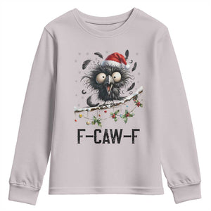 Funny F Caw F Christmas Crow Youth Sweatshirt Santa Raven Xmas Holiday Snowflake TS11 Ice Gray Print Your Wear