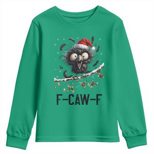 Funny F Caw F Christmas Crow Youth Sweatshirt Santa Raven Xmas Holiday Snowflake TS11 Irish Green Print Your Wear