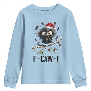 Funny F Caw F Christmas Crow Youth Sweatshirt Santa Raven Xmas Holiday Snowflake TS11 Light Blue Print Your Wear