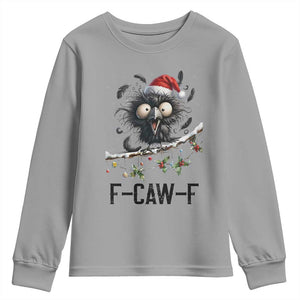 Funny F Caw F Christmas Crow Youth Sweatshirt Santa Raven Xmas Holiday Snowflake TS11 Sport Gray Print Your Wear
