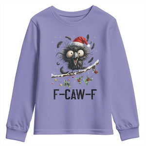 Funny F Caw F Christmas Crow Youth Sweatshirt Santa Raven Xmas Holiday Snowflake TS11 Violet Print Your Wear