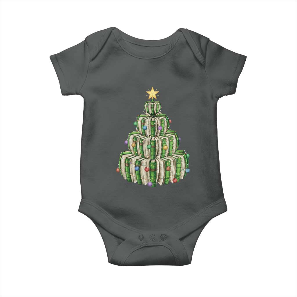 Book Christmas Tree Book Lover Teacher Librarian Baby Onesie TS11 Dark Heather Print Your Wear