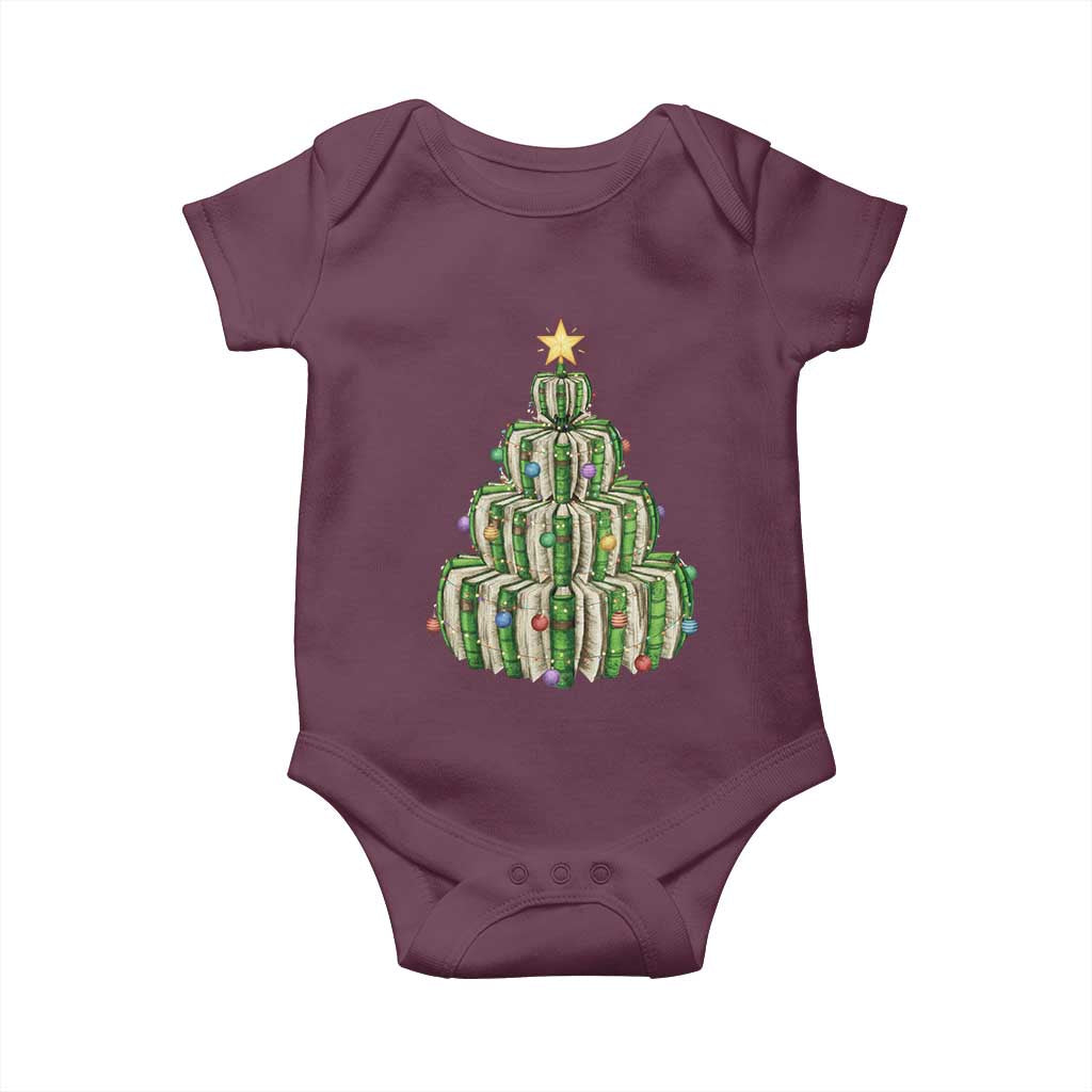 Book Christmas Tree Book Lover Teacher Librarian Baby Onesie TS11 Maroon Print Your Wear