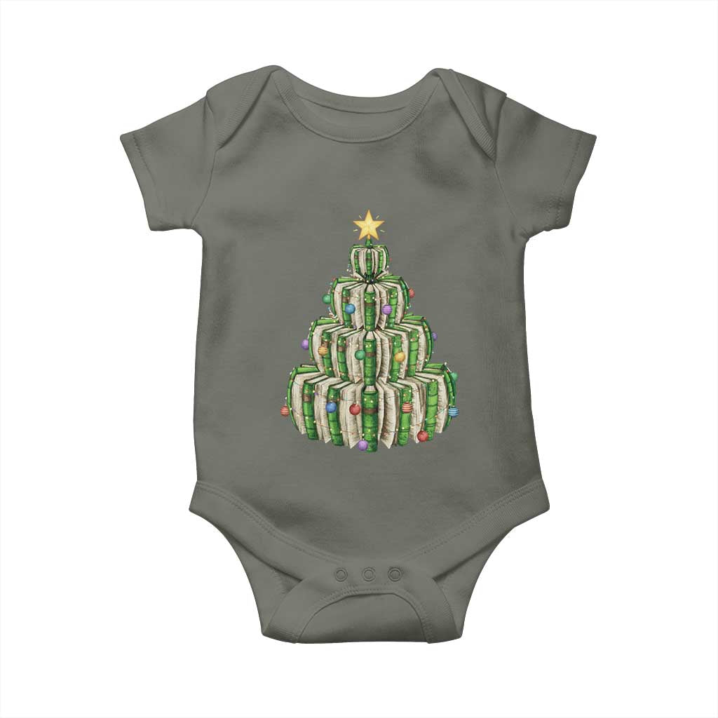Book Christmas Tree Book Lover Teacher Librarian Baby Onesie TS11 Military Green Print Your Wear