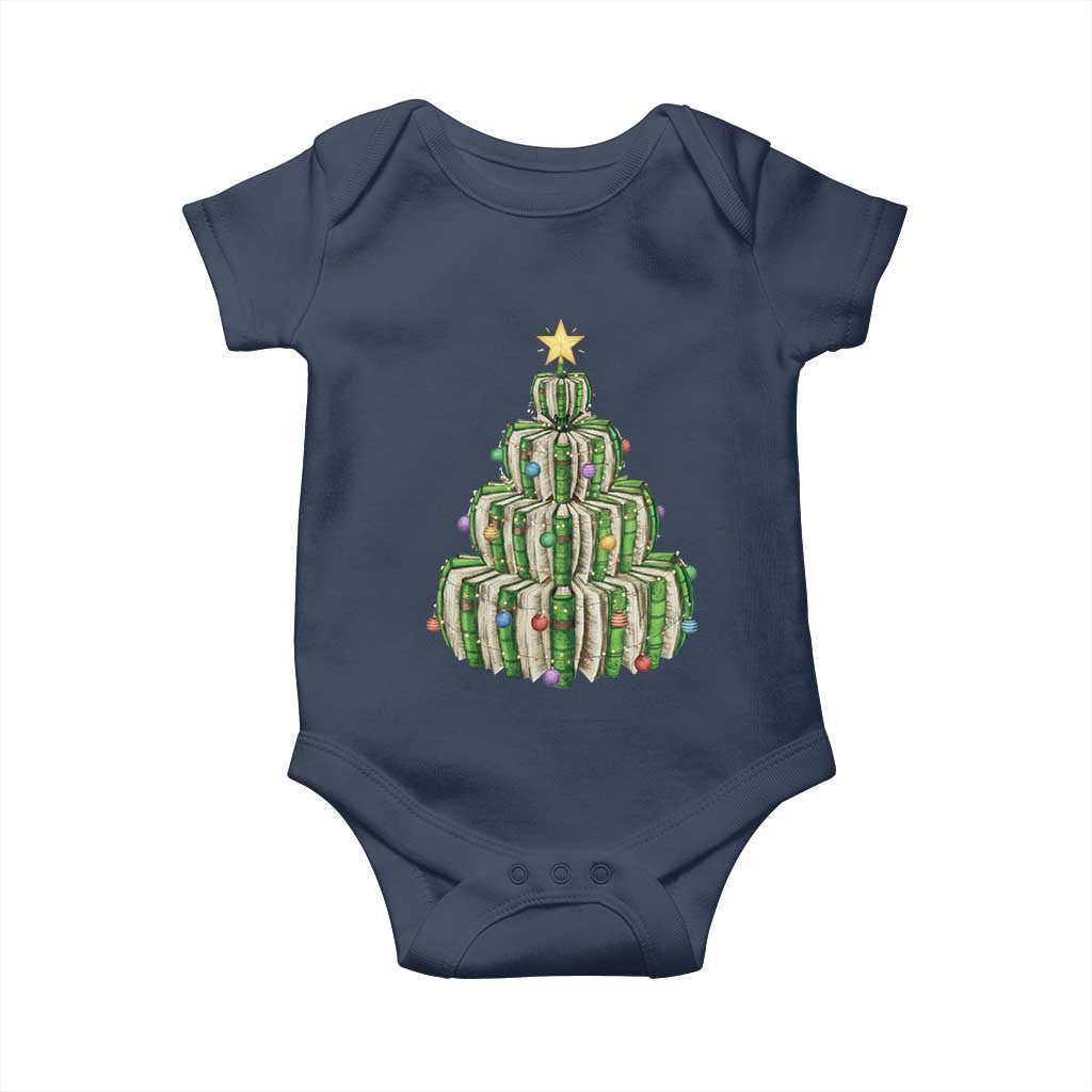 Book Christmas Tree Book Lover Teacher Librarian Baby Onesie TS11 Navy Print Your Wear