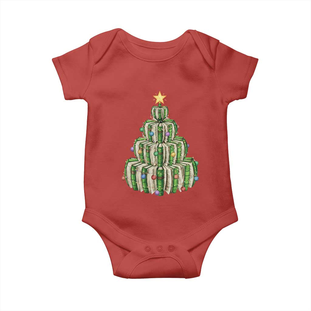 Book Christmas Tree Book Lover Teacher Librarian Baby Onesie TS11 Red Print Your Wear