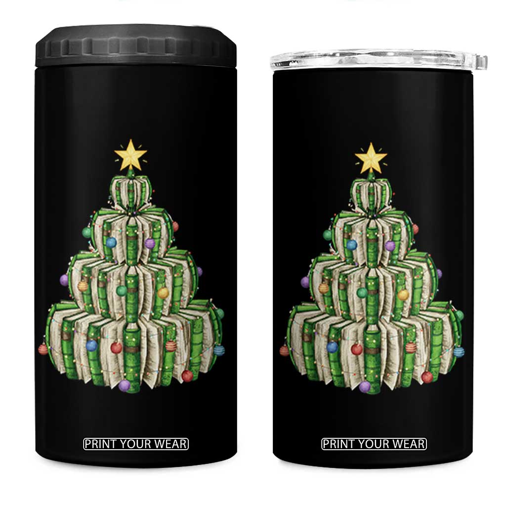 Book Christmas Tree Book Lover Teacher Librarian 4 in 1 Can Cooler Tumbler TS11 One Size: 16 oz Black Print Your Wear