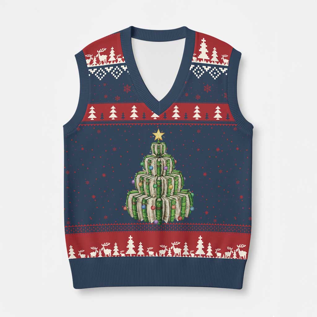Book Christmas Tree Book Lover Teacher Librarian V-Neck Knit Sweater Vest TS11 Navy Red Print Your Wear