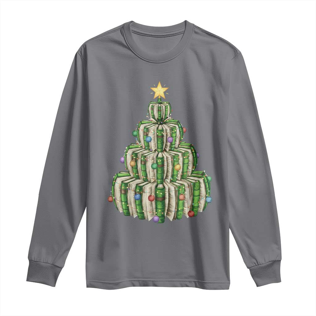 Book Christmas Tree Book Lover Teacher Librarian Long Sleeve Shirt TS11 Charcoal Print Your Wear