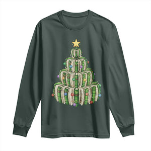 Book Christmas Tree Book Lover Teacher Librarian Long Sleeve Shirt TS11 Dark Forest Green Print Your Wear