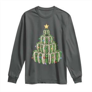 Book Christmas Tree Book Lover Teacher Librarian Long Sleeve Shirt TS11 Dark Heather Print Your Wear