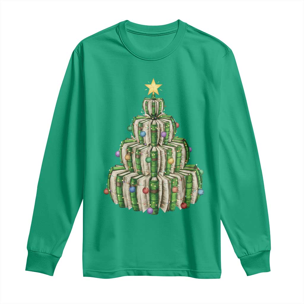Book Christmas Tree Book Lover Teacher Librarian Long Sleeve Shirt TS11 Irish Green Print Your Wear
