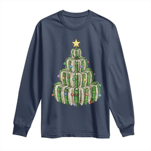 Book Christmas Tree Book Lover Teacher Librarian Long Sleeve Shirt TS11 Navy Print Your Wear