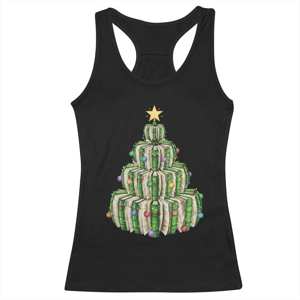 Book Christmas Tree Book Lover Teacher Librarian Racerback Tank Top TS11 Black Print Your Wear