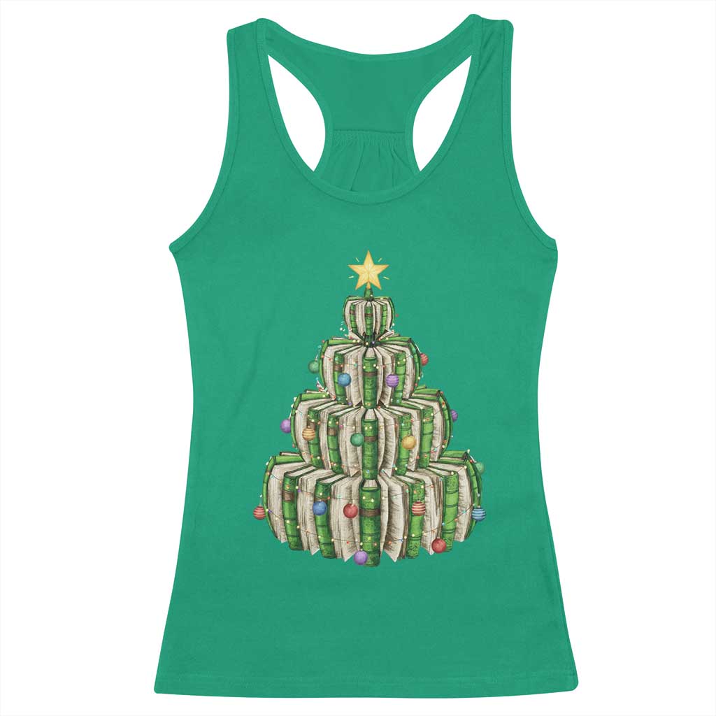 Book Christmas Tree Book Lover Teacher Librarian Racerback Tank Top TS11 Irish Green Print Your Wear