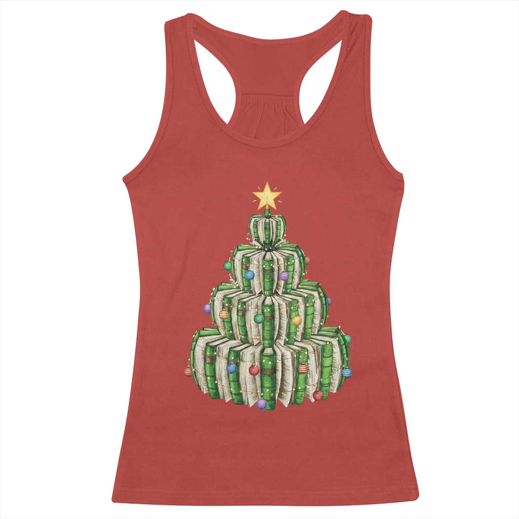 Book Christmas Tree Book Lover Teacher Librarian Racerback Tank Top TS11 Red Print Your Wear