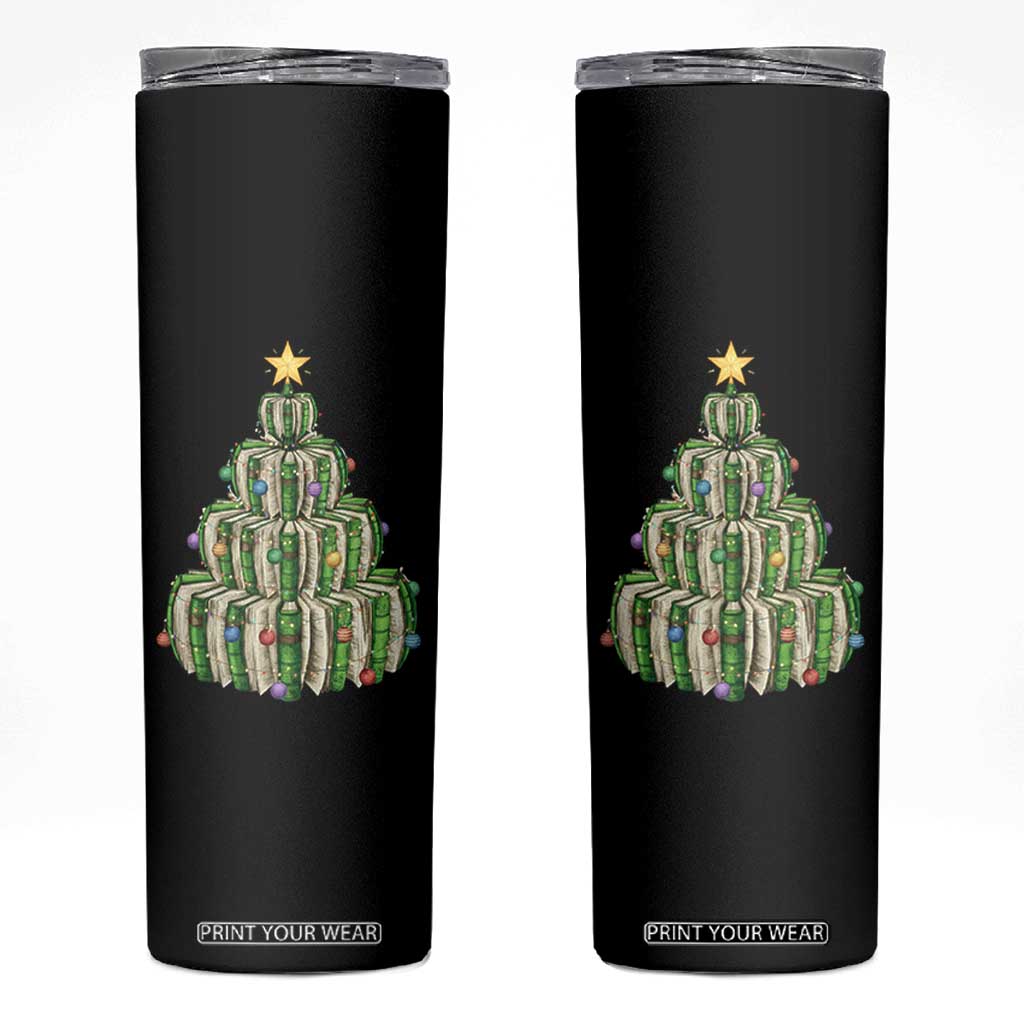 Book Christmas Tree Book Lover Teacher Librarian Skinny Tumbler TS11 Black Print Your Wear