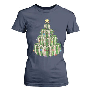 Book Christmas Tree Book Lover Teacher Librarian T Shirt For Women TS11 Navy Print Your Wear
