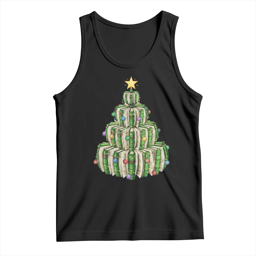 Book Christmas Tree Book Lover Teacher Librarian Tank Top - Print Your Wear