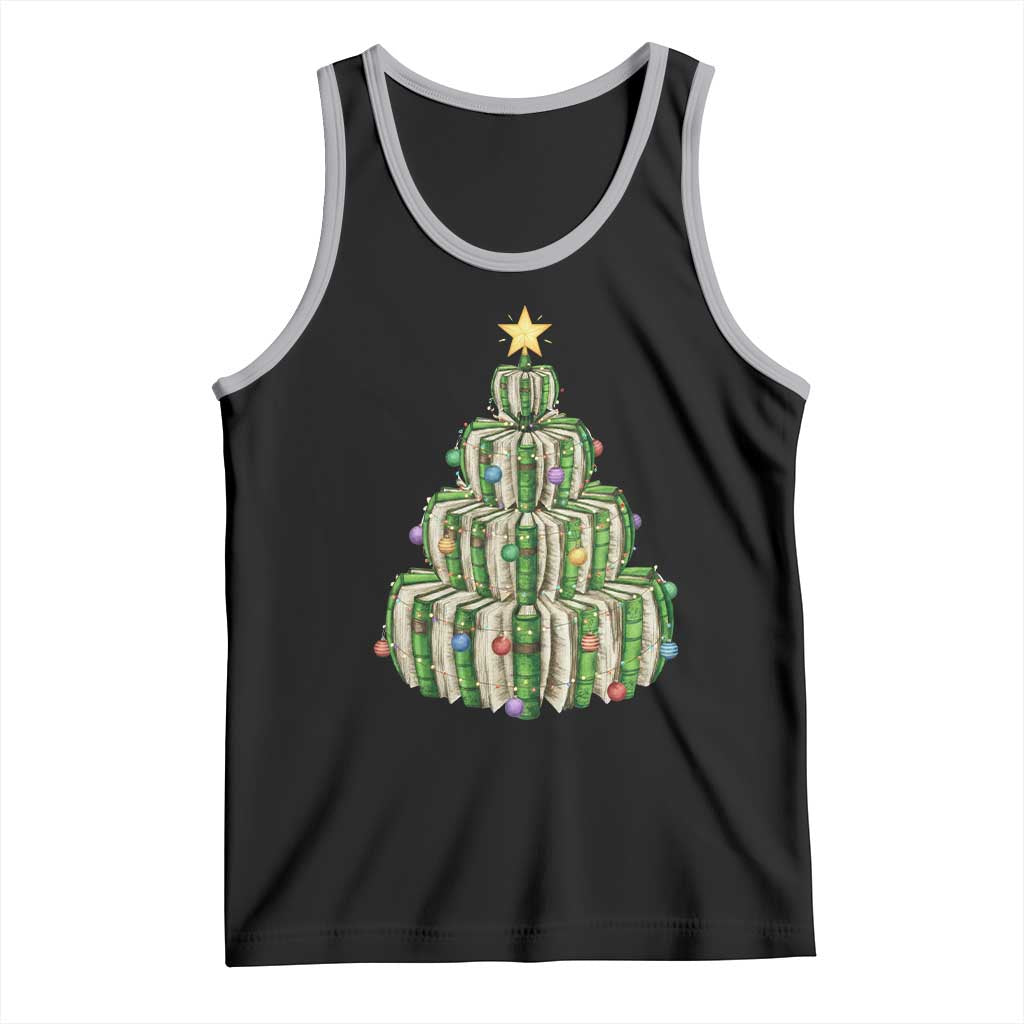 Book Christmas Tree Book Lover Teacher Librarian Tank Top TS11 Black Athletic Heather Print Your Wear