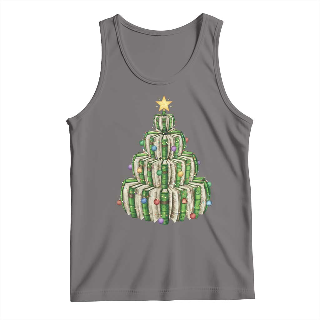 Book Christmas Tree Book Lover Teacher Librarian Tank Top - Print Your Wear