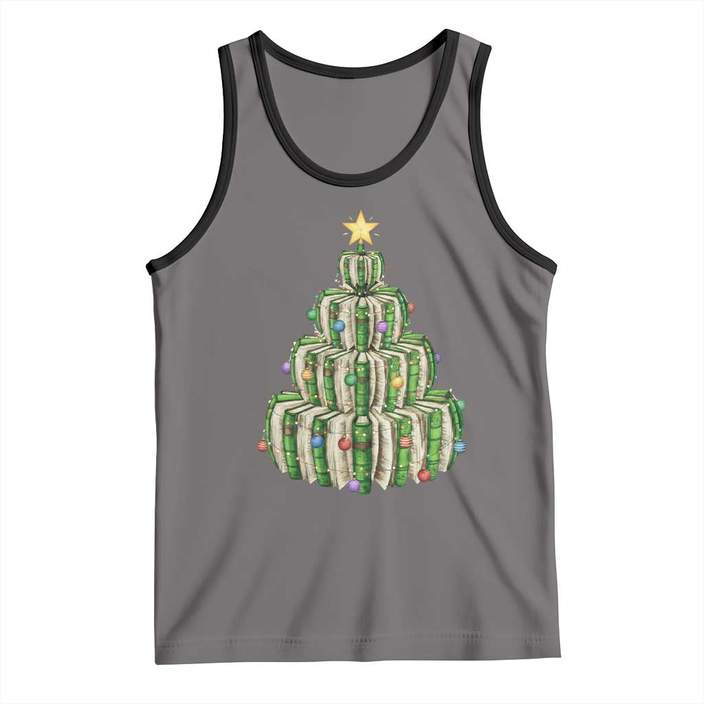 Book Christmas Tree Book Lover Teacher Librarian Tank Top TS11 Deep Heather Black Print Your Wear