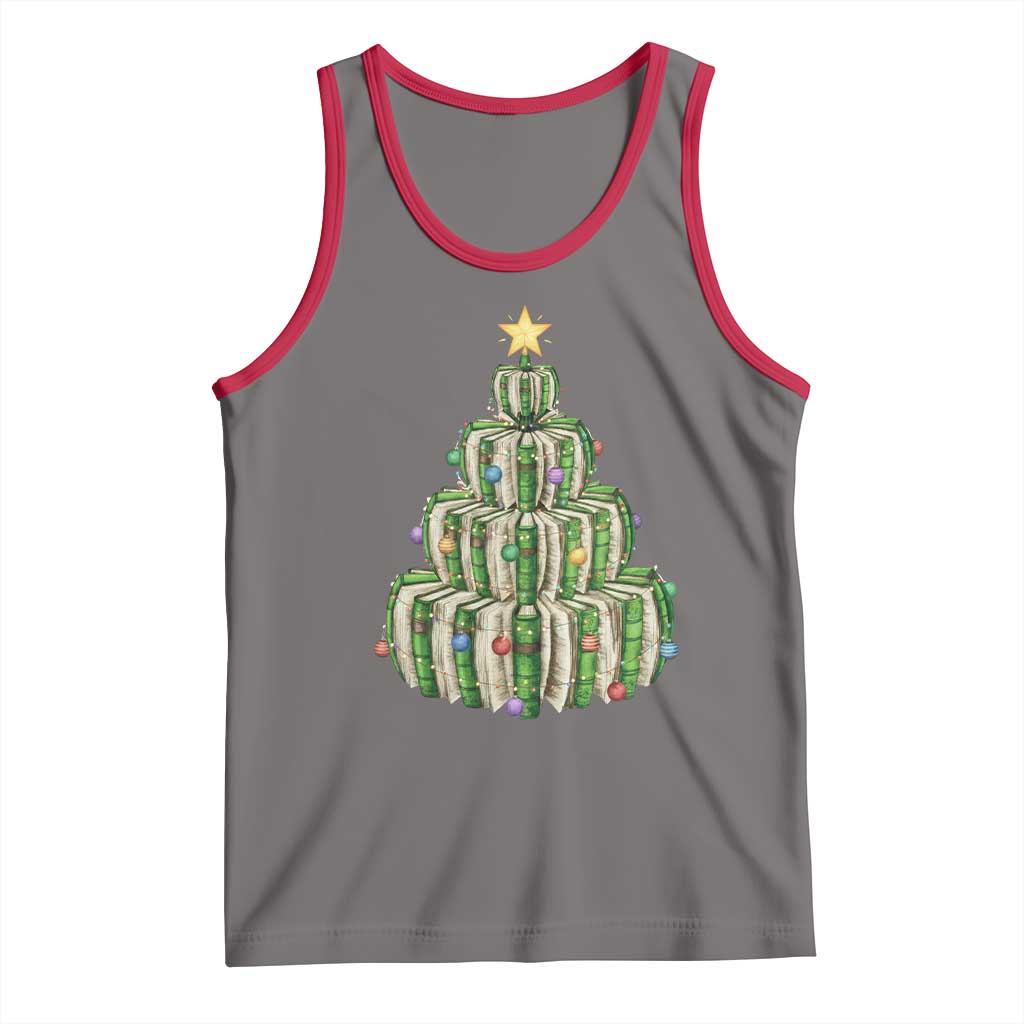 Book Christmas Tree Book Lover Teacher Librarian Tank Top - Print Your Wear
