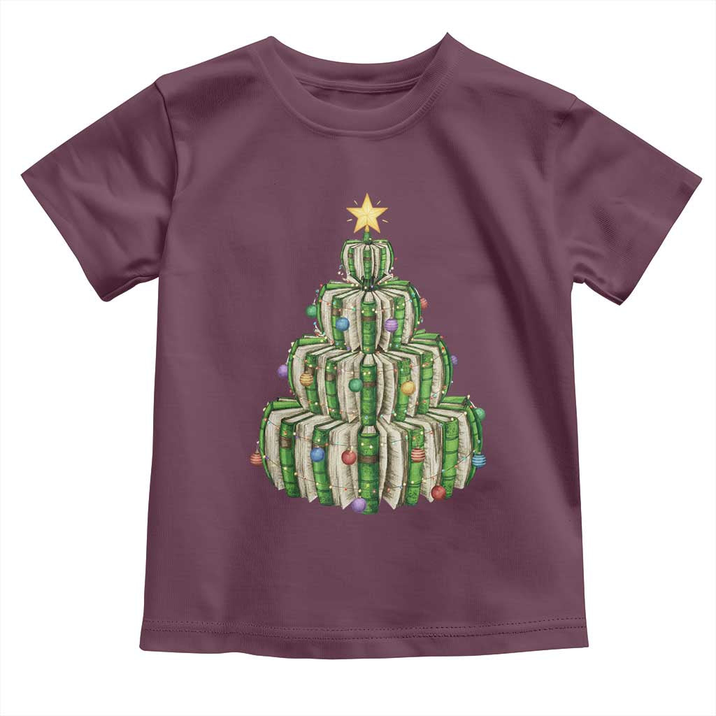 Book Christmas Tree Book Lover Teacher Librarian Toddler T Shirt TS11 Maroon Print Your Wear