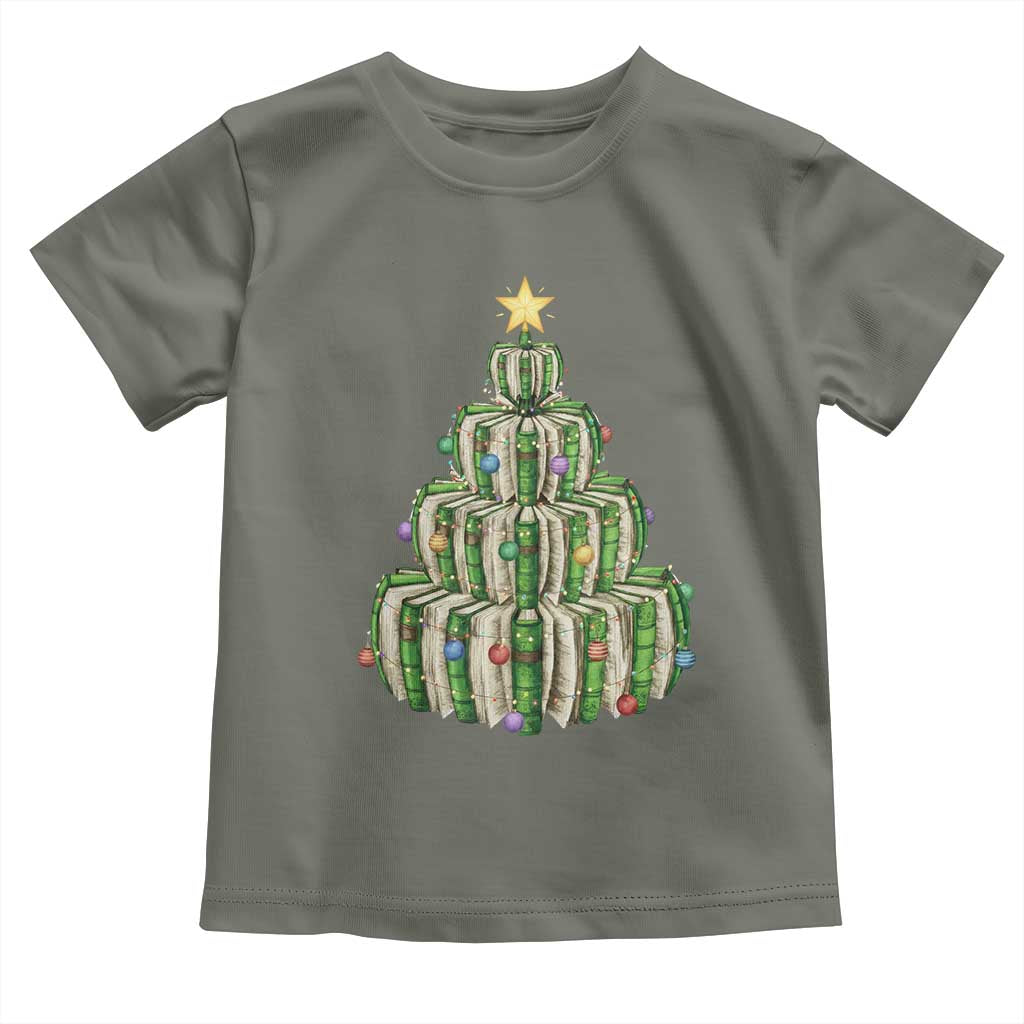 Book Christmas Tree Book Lover Teacher Librarian Toddler T Shirt TS11 Military Green Print Your Wear
