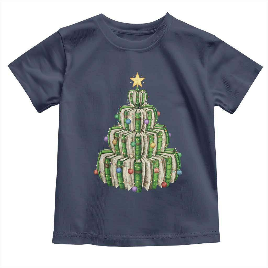 Book Christmas Tree Book Lover Teacher Librarian Toddler T Shirt TS11 Navy Print Your Wear