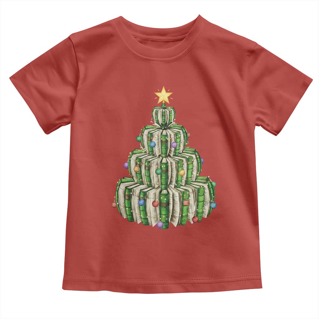 Book Christmas Tree Book Lover Teacher Librarian Toddler T Shirt TS11 Red Print Your Wear