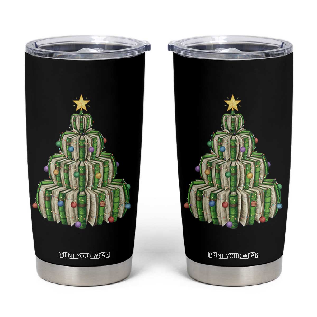 Book Christmas Tree Book Lover Teacher Librarian Tumbler Cup TS11 Black Print Your Wear