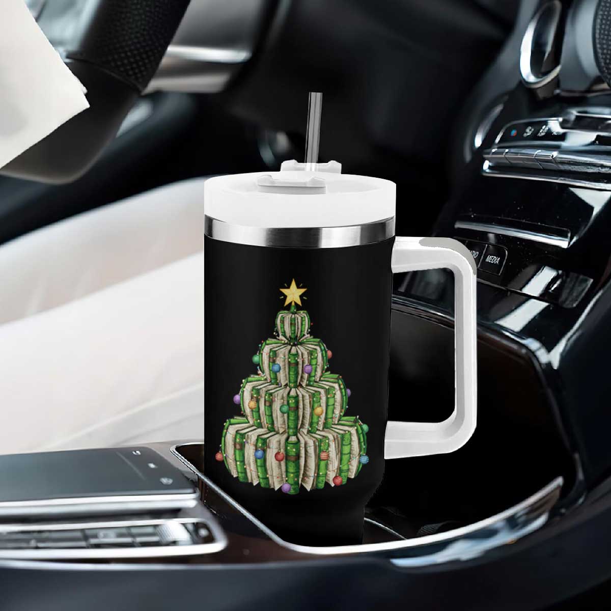 Book Christmas Tree Book Lover Teacher Librarian Tumbler With Handle TS11 Print Your Wear