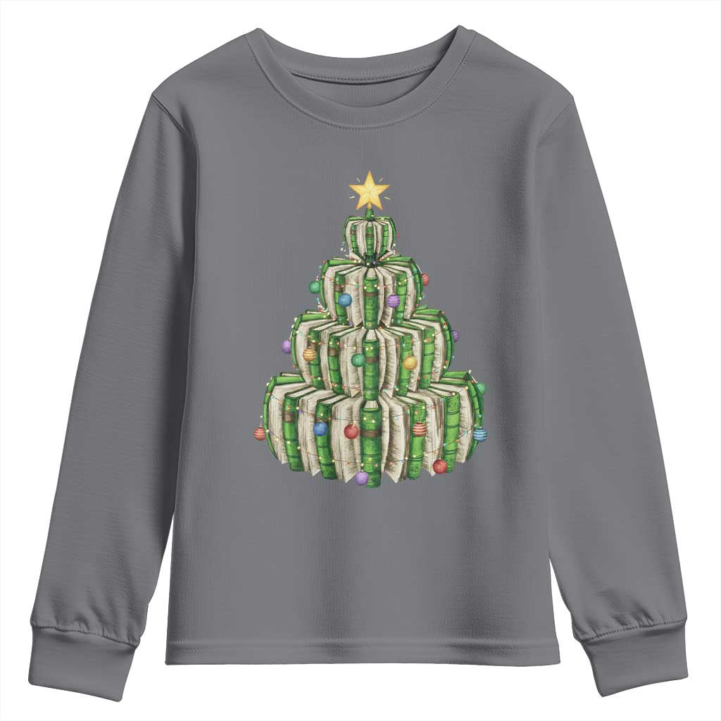 Book Christmas Tree Book Lover Teacher Librarian Youth Sweatshirt TS11 Charcoal Print Your Wear