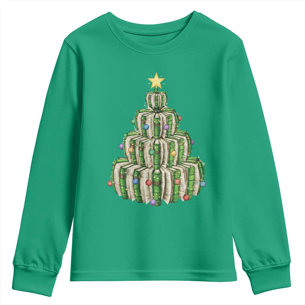 Book Christmas Tree Book Lover Teacher Librarian Youth Sweatshirt TS11 Irish Green Print Your Wear