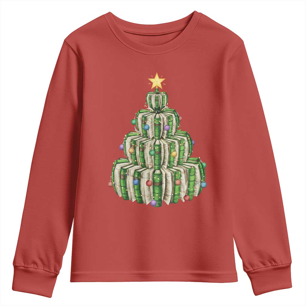 Book Christmas Tree Book Lover Teacher Librarian Youth Sweatshirt TS11 Red Print Your Wear