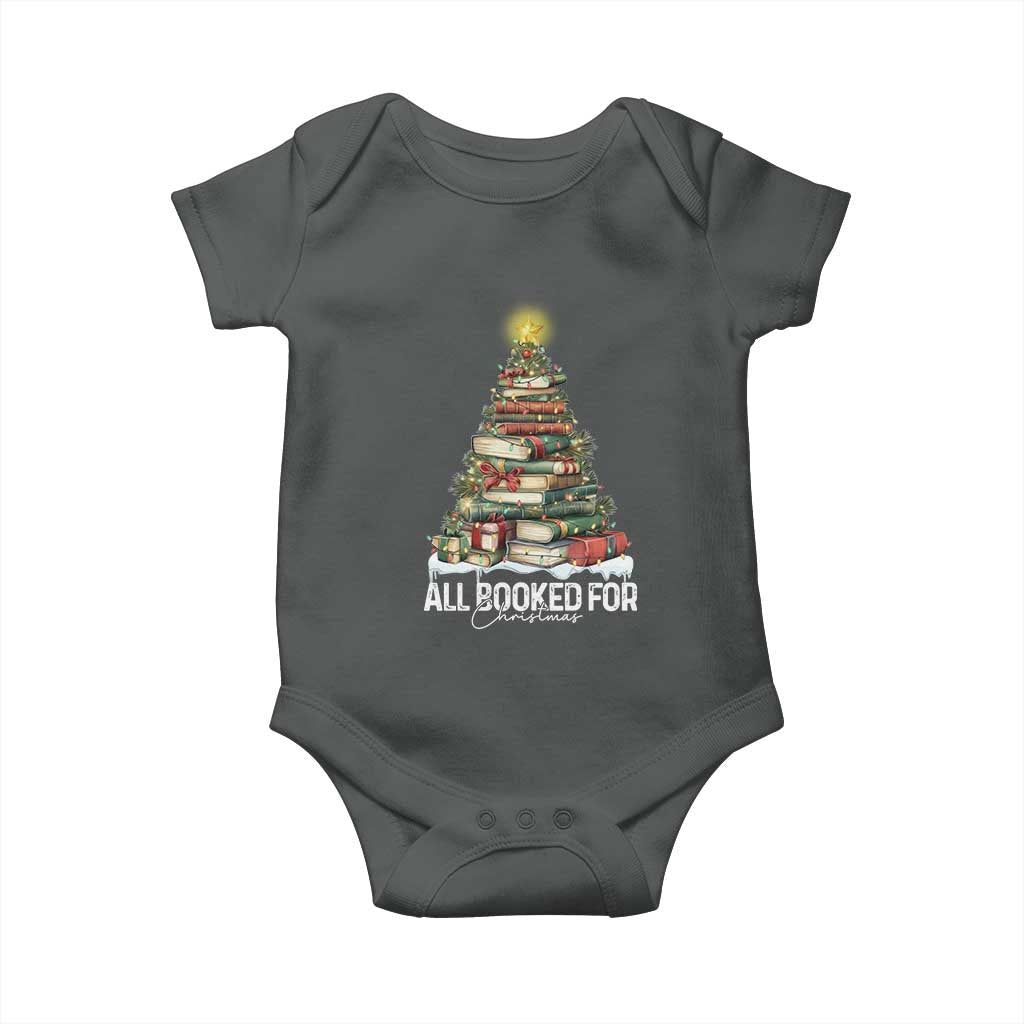 All Booked For Christmas Baby Onesie Xmas Tree Lights Book Lover TS11 Dark Heather Print Your Wear
