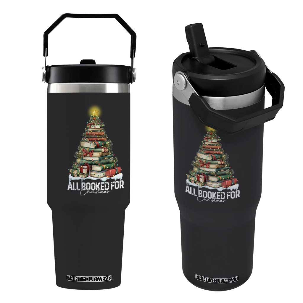 All Booked For Christmas Flip Straw Tumbler Xmas Tree Lights Book Lover TS11 One Size: 30 oz Black Print Your Wear