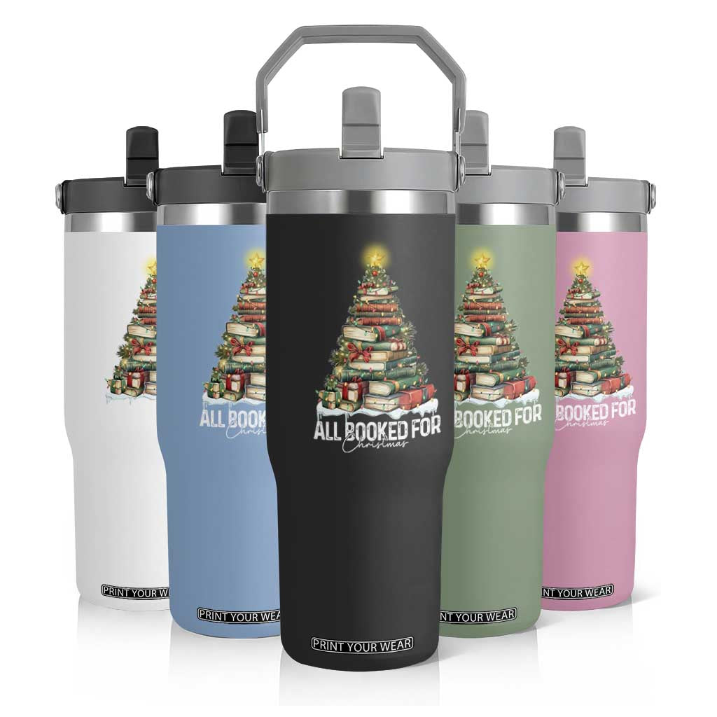 All Booked For Christmas Flip Straw Tumbler Xmas Tree Lights Book Lover TS11 Print Your Wear