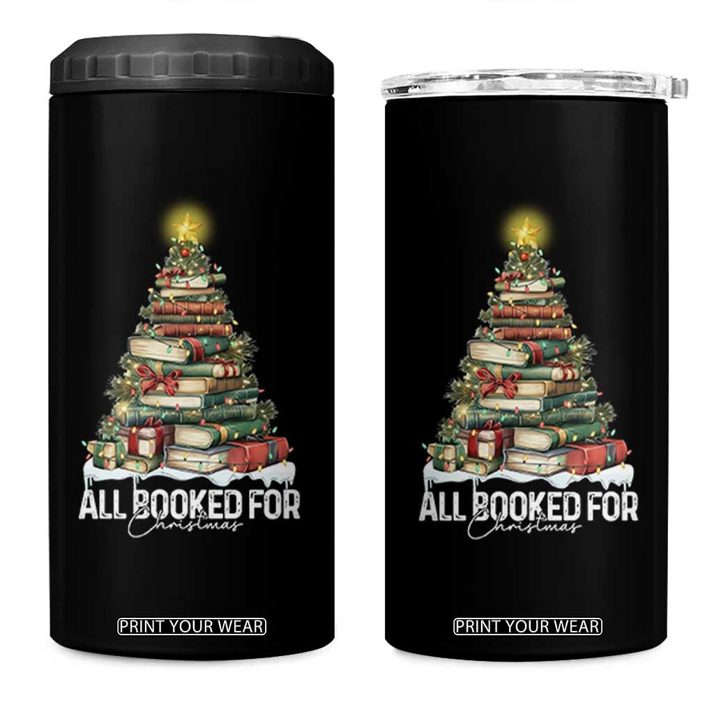 All Booked For Christmas 4 in 1 Can Cooler Tumbler Xmas Tree Lights Book Lover TS11 One Size: 16 oz Black Print Your Wear