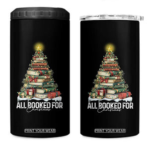 All Booked For Christmas 4 in 1 Can Cooler Tumbler Xmas Tree Lights Book Lover TS11 One Size: 16 oz Black Print Your Wear