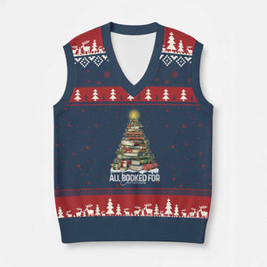All Booked For Xmas V-Neck Knit Sweater Vest Xmas Tree Lights Book Lover TS11 Navy Red Print Your Wear
