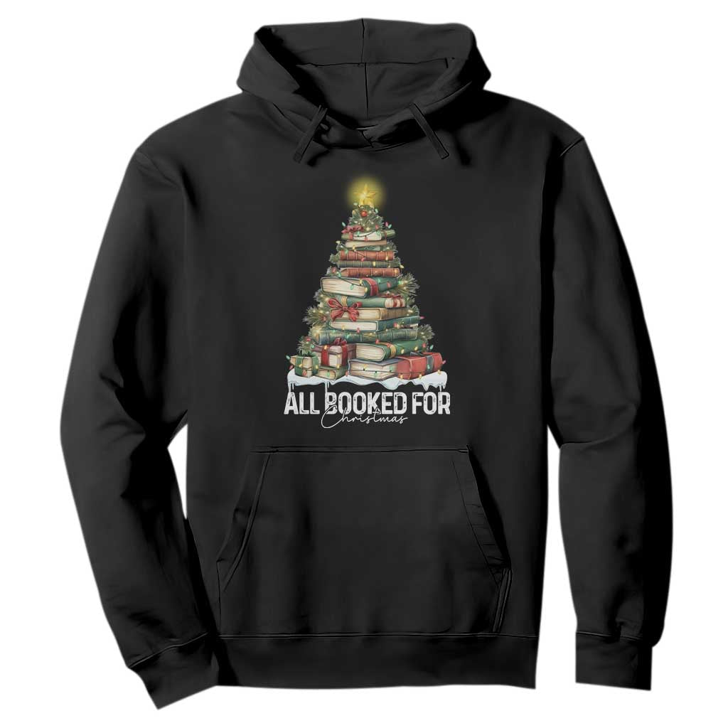 All Booked For Christmas Hoodie Xmas Tree Lights Book Lover - Print Your Wear