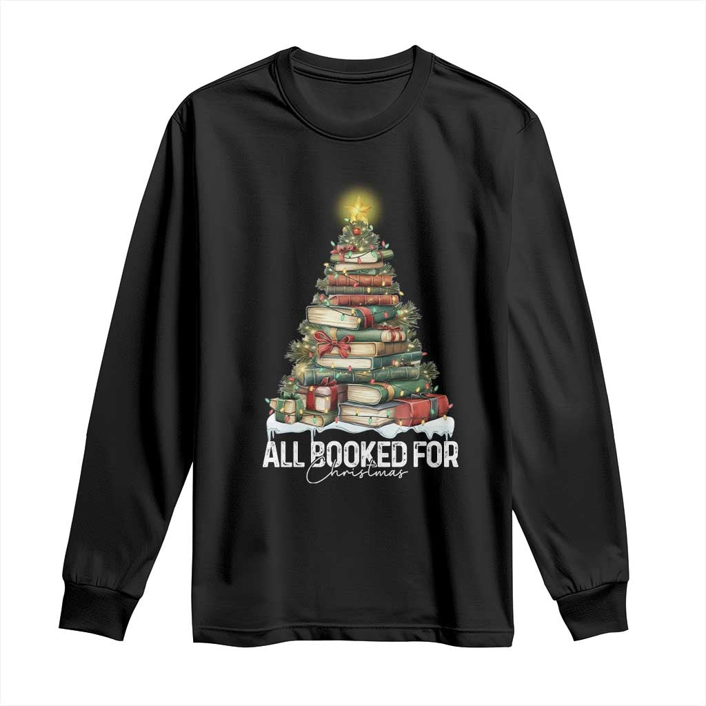 All Booked For Christmas Long Sleeve Shirt Xmas Tree Lights Book Lover - Print Your Wear
