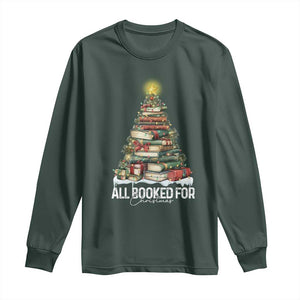 All Booked For Christmas Long Sleeve Shirt Xmas Tree Lights Book Lover TS11 Dark Forest Green Print Your Wear