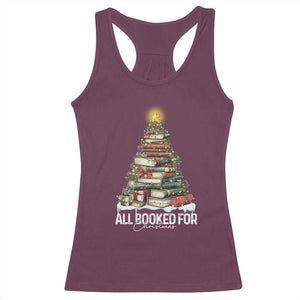 All Booked For Christmas Racerback Tank Top Xmas Tree Lights Book Lover TS11 Maroon Print Your Wear